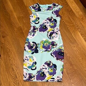 Tahari Mint and Purple Floral Midi Dress